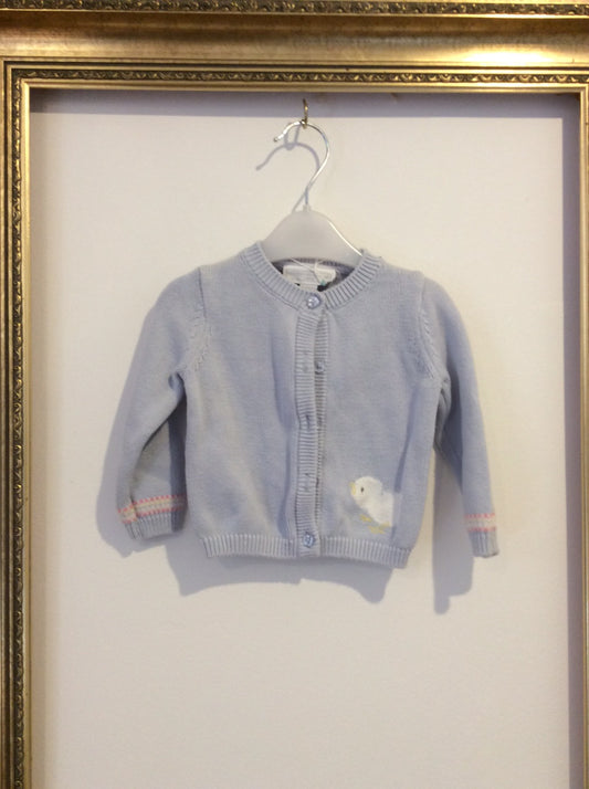 Pre-loved White Company Baby Blue Chick Cardi 0-3m