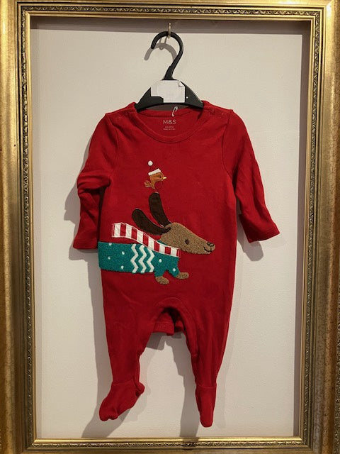 Pre-loved M&S Xmas Dog Sleepsuit 0-3m