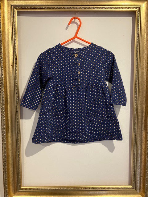 Pre-loved JoJo Navy & Gold Spot Dress 12-18m