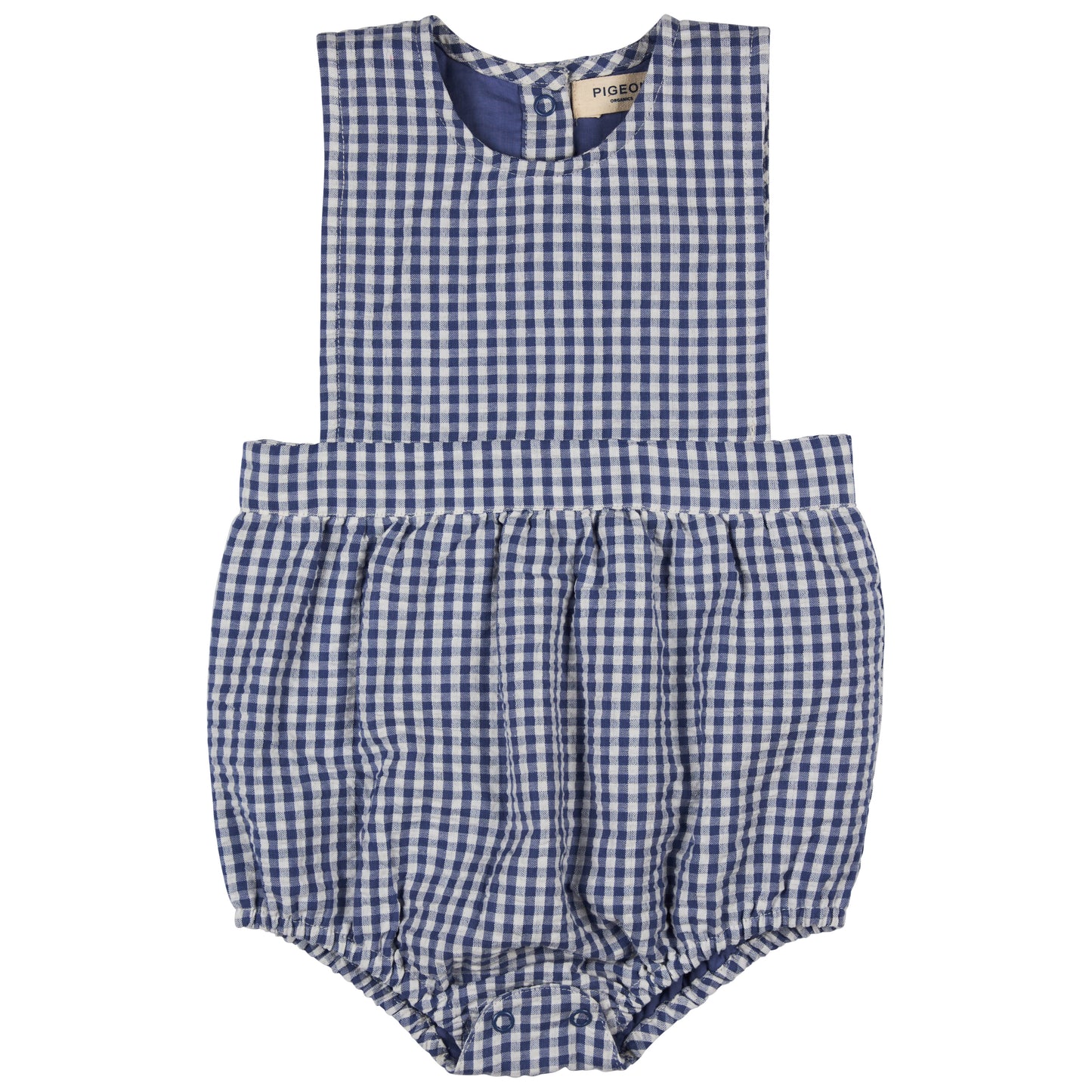 Bib Romper Seersucker Check - Dusty Blue