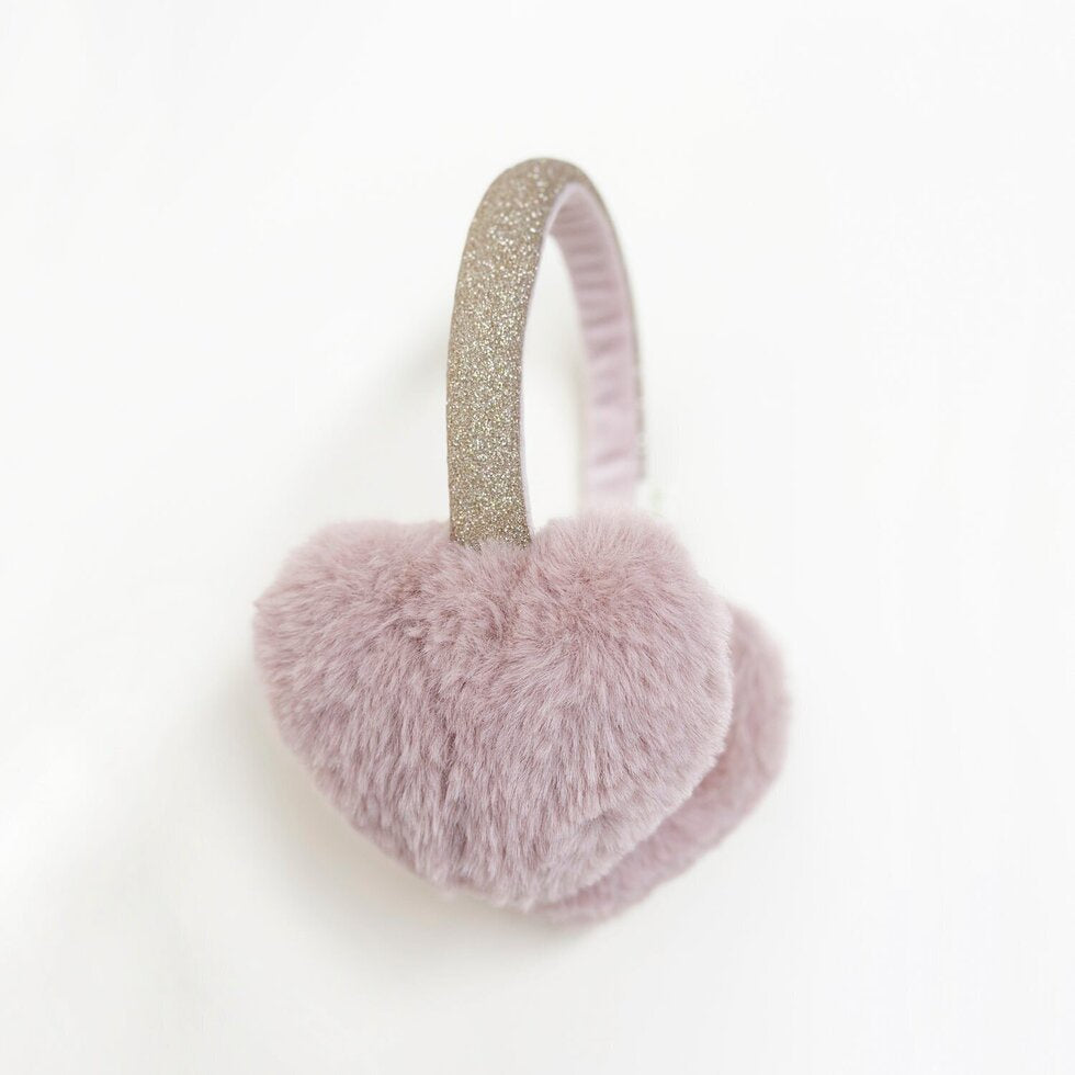 Fluffy Love Heart Earmuffs - Pink