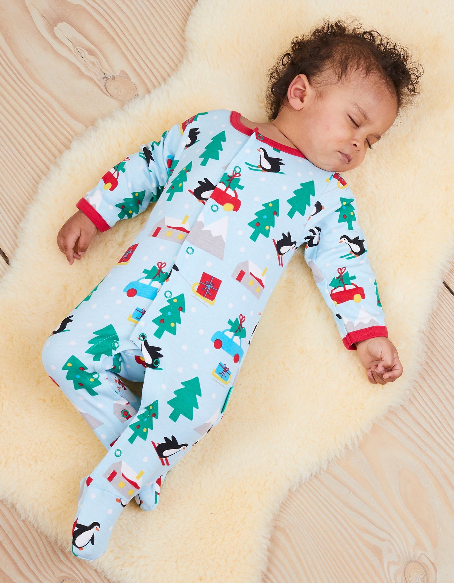 Organic Penguins' Christmas Print Babygrow